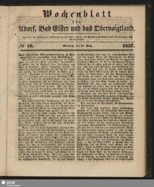 Wochenblatt für Adorf, Bad Elster und das Obervoigtland