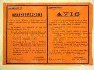 Maueranschlag aus dem besetzten Frankreich zu Strafmaßnahmen nach einem Anschlag auf ein Wehrmachtslokal (zweisprachig)