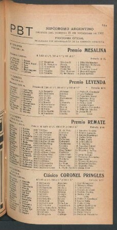 Hipódromo Argentino - Reunión del Domingo 15 de Diciembre de 1907 - Programa oficial