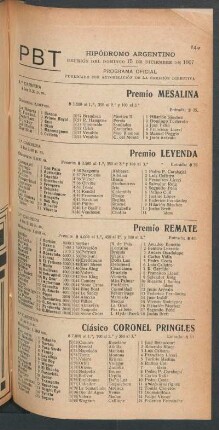 Hipódromo Argentino - Reunión del Domingo 15 de Diciembre de 1907 - Programa oficial