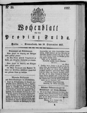 Nr. 39, Ausgabe vom 30. September 1837