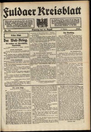Erste Ausgabe vom Samstag, den 14. August 1915.