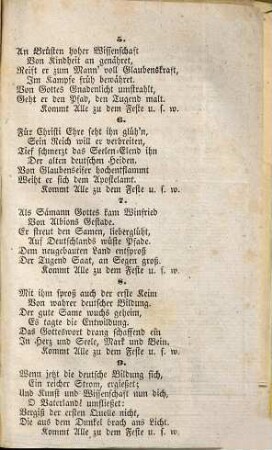 Bonifacius-Lied, bei Enthüllung und Einweihung des Denkmals des heiligen Bonifacius am 17. August 1842 gesungen von der Schuljugend zu Fulda