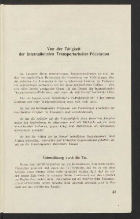 Von der Tätigkeit der Internationalen Transportarbeiter-Föderation