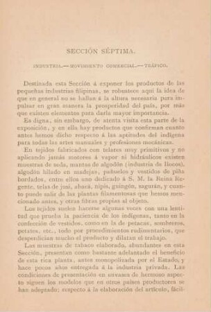 Sección séptima. Industria. - Movimiento comercial. - Tráfico