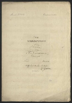 VII variations pour violon : oeuvre 9me
