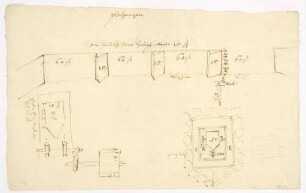 h) Skizzen zum Brückenbau (Tinte, Folio), mit Maßangaben