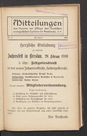 Nr. 3. Januar 1910
