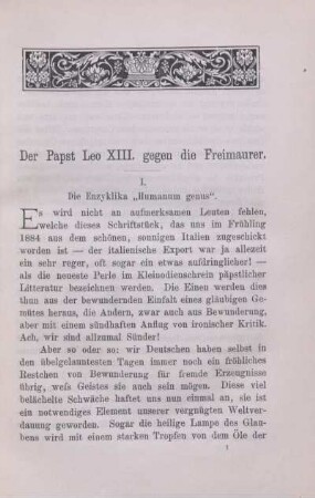 I. Die Enzyklika "Humanum genus".