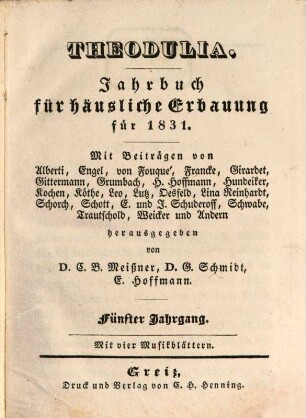 Theodulia : Jahrbuch für häusliche Erbauung, 1831 = Jg. 5