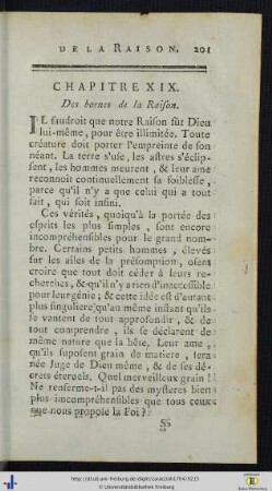 XIX. Des bornes de la Raison.