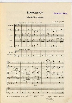 Liebesnovelle : ein Idyll in vier Sätzen : für Streichorchester und Harfe (ad libitum) : op. 14