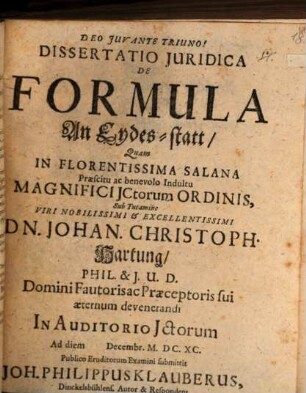 Diss. iur. de formula An Eydes-statt