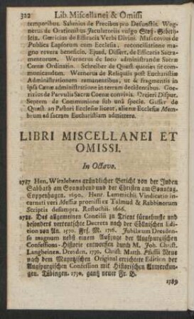 Libri Miscellanei Et Omissi. In Octavo