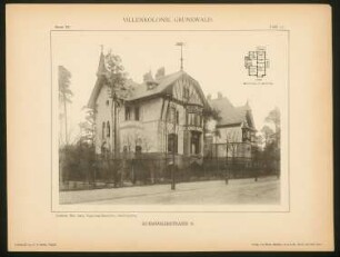 Villa Heinrich Müller-Breslau, Berlin-Grunewald: Grundriss, Ansicht (aus: Die Villenkolonie Grunewald, hrsg. von Egon Hessling, Berlin 1903)