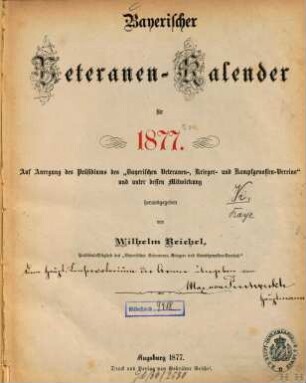 Bayerischer Veteranen-Kalender : für ..., 1877