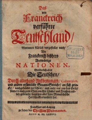 Das von Franckreich verführte Teutschland