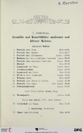 Gemälde und Kunstblätter moderner und älterer Meister (Nr. 1-247)