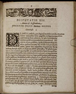 Disputatio XIV. Autore & Respondente Johanne Erico Reichen / Hildes. Conclusio I.