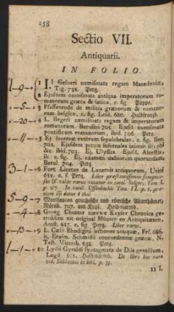 Sectio VII. Antiquarii.