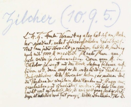 Brief an Hermann Zilcher