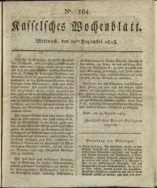 No. 104, Mittwoch, den 29sten Dezember 1813