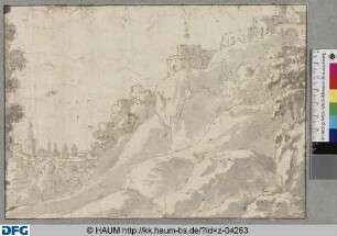 Landschaft mit Burg auf einem Berg