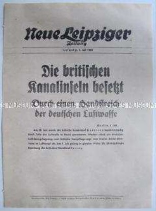 Extrablatt der "Neuen Leipziger Zeitung" zur Besetzung der britischen Kanalinseln Jersey und Guernsey
