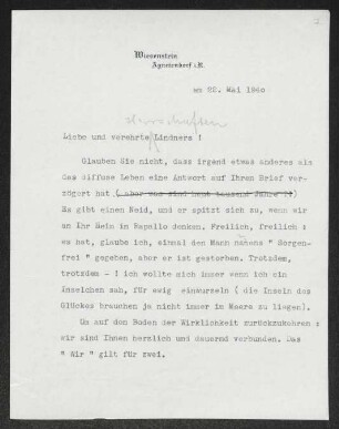 Brief von Gerhart Hauptmann an Ludwig Lindner
