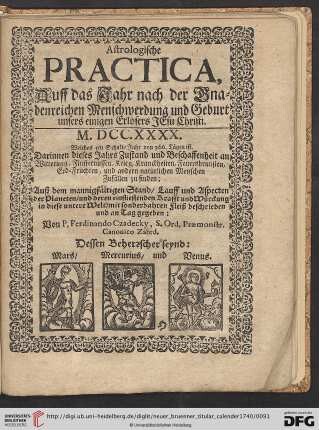 Astrologische Practica, Auff das Jahr nach der Gnadenreichen Menschwerdung und Geburt unsers einigen Erlösers Jesu Christi