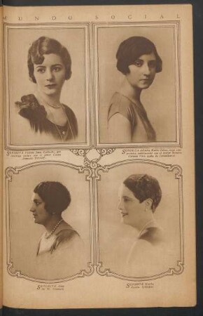 Mundo social : [Retratos fotografícos de] Señorita Violeta Sara Corbacho, Señorita Zelmira María Cobos, Señorita Amalia M. Uslenghi [y] Señorita María Zaida Schlieper