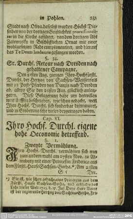 Cap. VI. Ihro Hochf. Durchl. eigene hohe Oeconomie betreffend