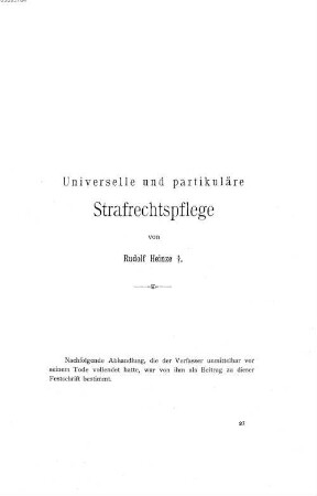 Universelle und partikuläre Strafrechtspflege