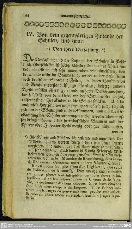 IV. Von dem gegenwärtigen Zustande der Schulen