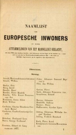 Naamlijst der europesche inwoners en hunne afstammelingen van het mannelijk geslacht ...