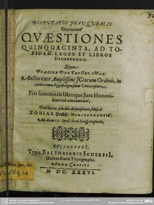 Quaestiones quinquaginta, ad totidem leges et libros digestorum