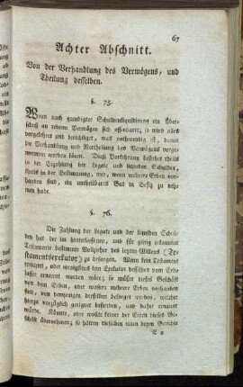 Achter Abschnitt. Von der Verhandlung des Vermögens, und Theilung desselben.
