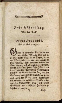 Erstes Hauptstück. Von der Welt überhaupt.