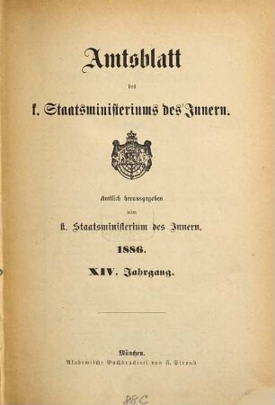 Amtsblatt des Königlichen Staatsministeriums des Innern. 14. 1886