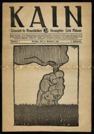 Zeitschrift Kain, 5. Jg. 1918/19, Nr. 1
