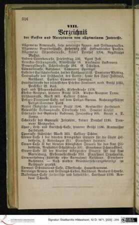 VIII. Verzeichniß der Cassen und Recepturen von allgemeinem Interesse.