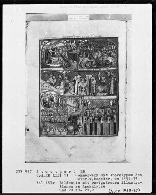 Sammelwerk mit Apokalypse des Heinrich von Hesler & Christherrenchronik — Apokalypse, Folio 97recto-172verso — ---, Folio 97recto-172versoIllustrationen zur Apokalypse in mehreren Bildfeldern, Folio 153verso