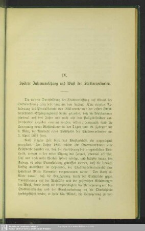 IV. Spätere Zusammensetzung und Wahl der Stadtverordneten