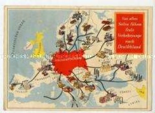 Postkarte zu Verkehrs- und Handelswegen im Zweiten Weltkrieg
