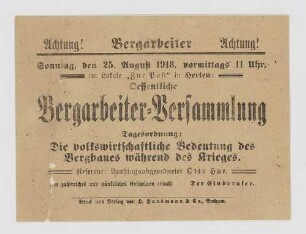 "Oeffentliche Bergarbeiter-Versammlung"