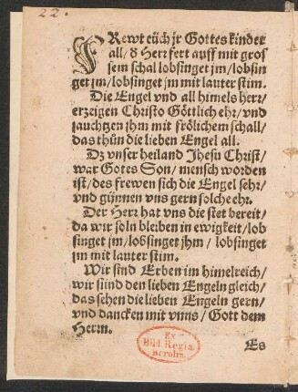 FRewt eüch jr Gottes kinder || all/ d` Herr fert auff mit gros||sem schal