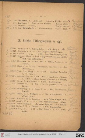 E. Stiche, Lithographien u. dgl. (Nr. 244 - 288)