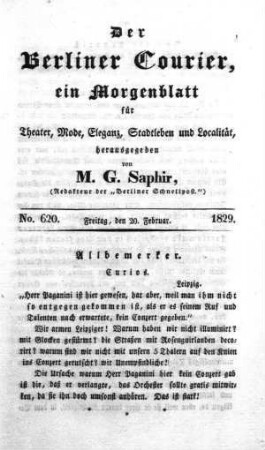 No. 620., Freitag, den 20. Februar 1829