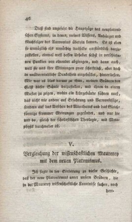 V. Vergleichung der wissenschaftlichen Maurerey mit dem neuen Platonismus