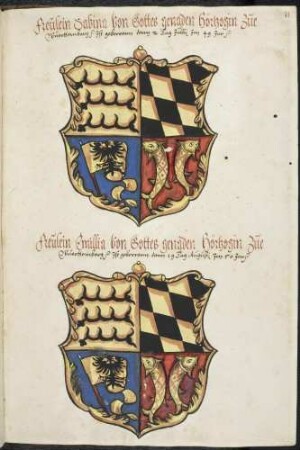 Wappen der Teilnehmer: Herzogin Sabina von Württemberg, Herzogin Emilia von Württemberg